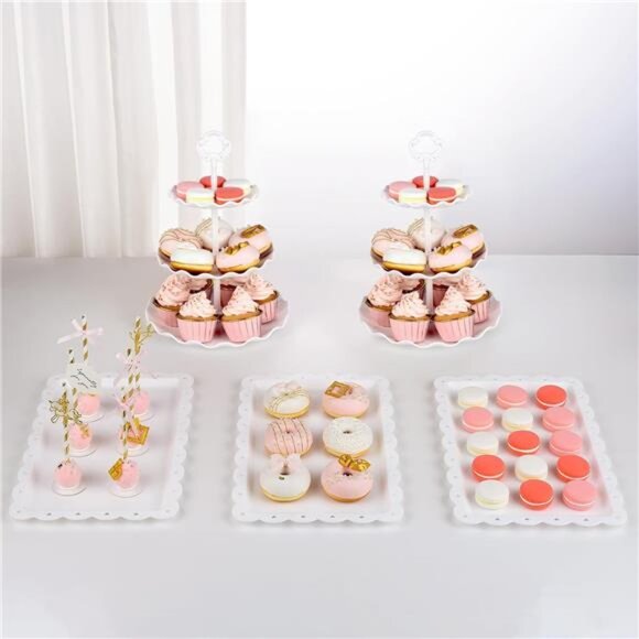 NWK 5 Piece Cake Stand Set with 2xLarge 3-Tier Cupcake Stands +3XAppetizer Trays - Picture 1 of 7